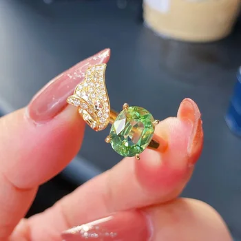 Новая имитация изумрудно-зеленого турмалина с полным бриллиантом открытое кольцо женская мода темперамент ручные украшения